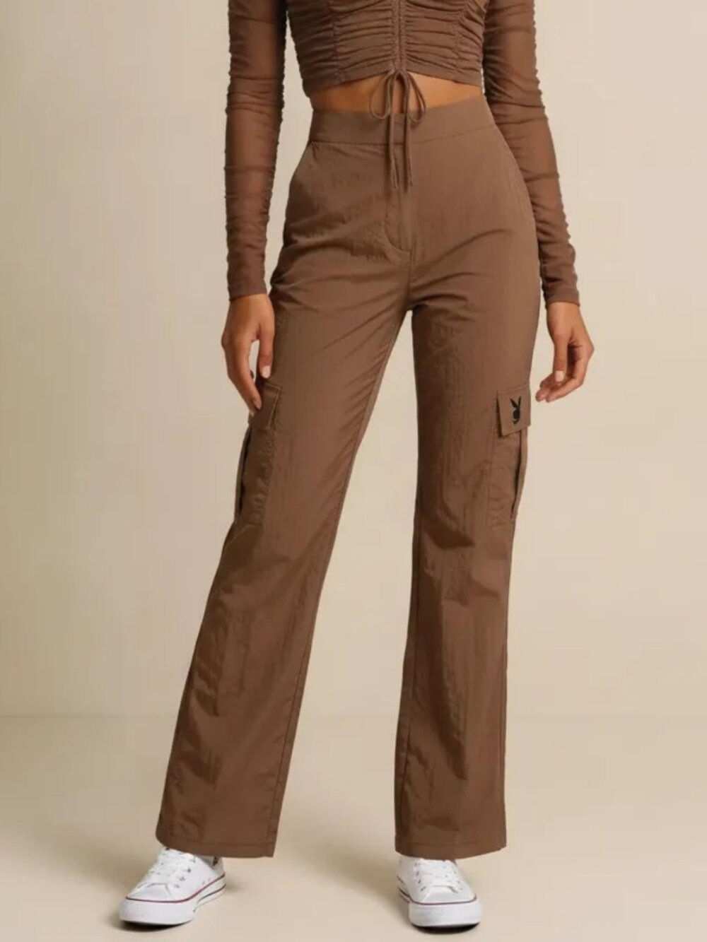 PLAYBOY x PacSun Brown Baggy Cargo Jogger Pants Y2K Streetwear Utility XS